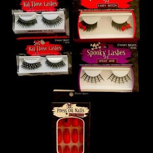 Halloween fright night fake eyelashes & press on nails Lot